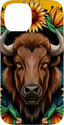Vista 4 de American Bison with Sunflower Wreath Kansas State Tattoo Art Case for iPhone XR