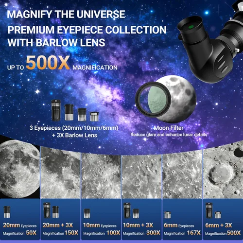 Vista 3 de Telescopio para adultos de alta potencia, apertura de 3.543 in