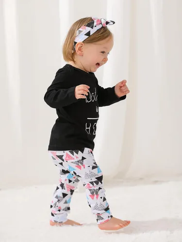Vista 5 de Derouetkia Conjunto de 3 piezas para bebé niña, camiseta y pantalones con diadema