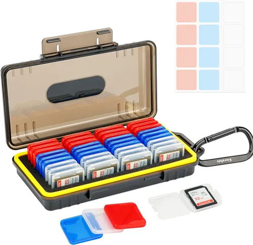 Vista 14 de Funda para tarjetas SD de 36 ranuras con 36 fundas individuales de plástico transparente para 36 tarjetas SD SDXC SDHC, resistente al agua