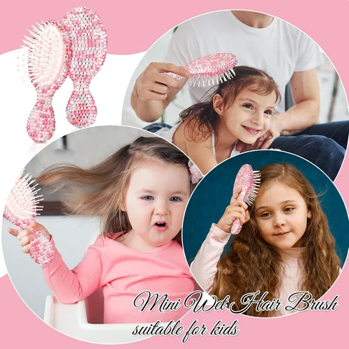 Vista 5 de Thyle Juego de 4 piezas de espejo de mano con diamantes de imitación y cepillo para el cabello, 2 bonitos espejos en forma de corazón, 2 cepillos