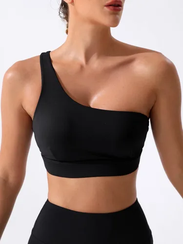 Vista 3 de Verdusa Sujetador deportivo de entrenamiento con un hombro descubierto para mujer, brasier deportivo para yoga
