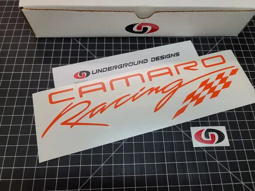 Vista 2 de Camaro Script Racing Calcomanías (2 unidades) Retro Side Rocker Panel Pegatinas LSX LTX Seleccionar Color: (negro brillante)