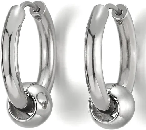 Vista 5 de Aretes de aro con bisagras de acero inoxidable para hombres y mujeres, 2 piezas