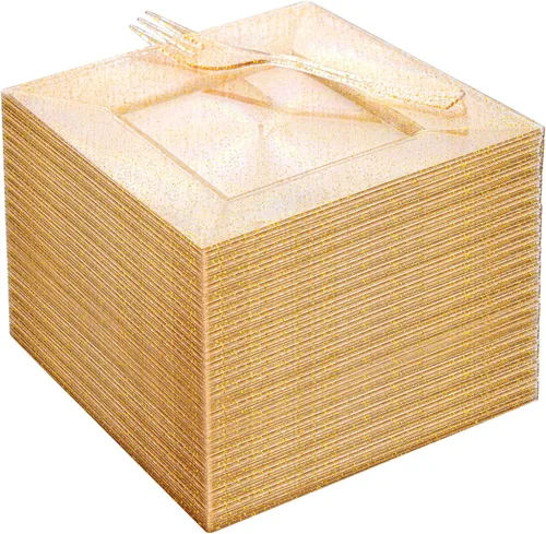 Vista 13 de DaYammi 100 platos de postre con purpurina azul, que incluyen 50 platos de aperitivo de 6 pulgadas y 50 tenedores de plástico de 5.7 pulgadas, plato