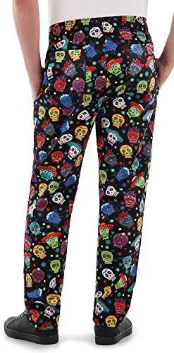 Vista 2 de Pantalón de chef con estampado Calavera (XS-3X) Corte holgado tradicional, 100% algodón, cintura elástica