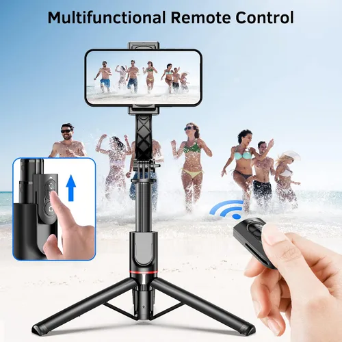 Vista 4 de Estabilizador de cardán para smartphone con control remoto, palo de selfie trípode extensible de aluminio, rotación automática de 360°, equilibrio