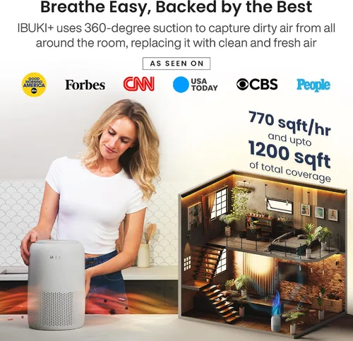 Vista 3 de MIKO Purificador de aire para dormitorio con filtro HEPA 3 en 1 y modo de sueño, silencioso como un susurro, cubre hasta 1200 pies cuadrados