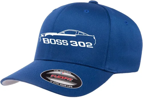 Vista 19 de 2012 2013 Ford Boss 302 Mustang Classic Car Outline Design Flexfit 6277 Gorra de béisbol atlética cabida Negro