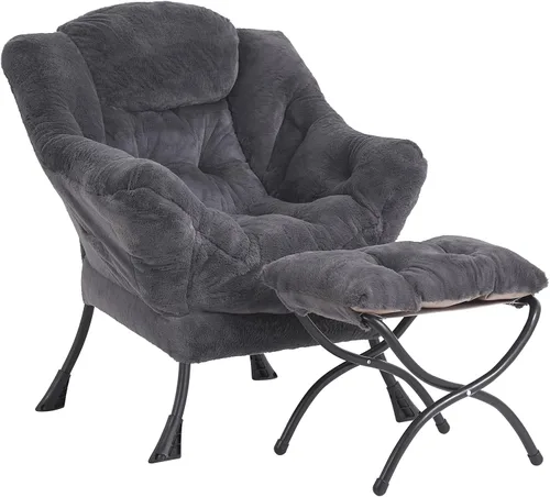 Vista 24 de LITA - Silla perezosa con otomana, sofá tapizado de ocio moderno de acento, silla de lectura contemporánea de salón con reposabrazos y bolsillo