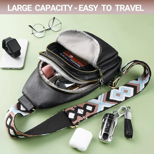Vista 3 de KFXFENQ Bolso bandolera para mujer, de piel sintética, bolso bandolera pequeña, mochila cruzada multiusos para el pecho, para mujer, ciclismo