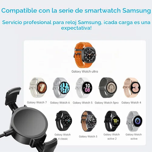 Vista 3 de Cargador de reloj Galaxy, compatible con Samsung Watch 8/8 Classic/7/7 Ultra/6/6 Classic/5 Pro/5/4/4 Classic/3 Active2/1, cable de carga Galaxy