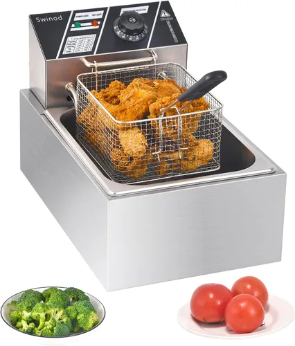 Vista 11 de Freidora comercial profunda con cestas, 3400W 12.7QT/12L de acero inoxidable engrosado para mostrador, freidora eléctrica de aceite de gran