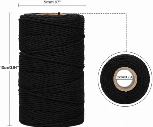 Vista 3 de G2PLUS Cuerda Negra, 2MM 328 Pies de Cuerda de Algodón Natural para Manualidades, Cuerda de Algodón Negra para Panaderos, Cuerda de Embalaje