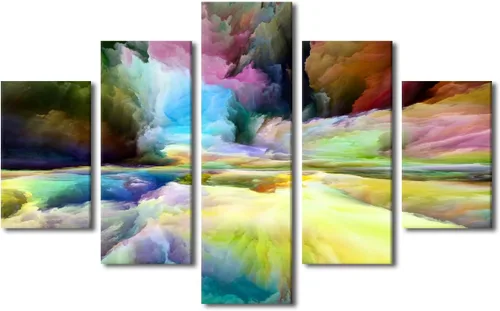 Vista 43 de Pintura en lienzo colorida para sala de estar, 5 paneles, impresiones abstractas sobre lienzo, arte de pared para sala de estar, dormitorio