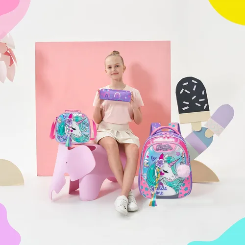 Vista 6 de Mochila para niñas de 16 pulgadas, mochilas para niñas para la escuela, mochila de lentejuelas con lonchera para estudiantes de primaria