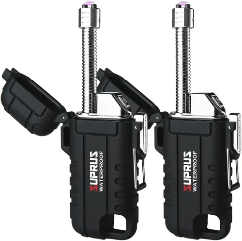 Vista 11 de SUPRUS Encendedor impermeable a prueba de viento Encendedor de arco Encendedor de plasma Encendedores recargables USB-C con cuello expandible y Negro