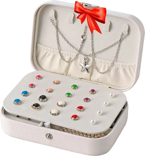 Vista 8 de Hivory Estuche organizador de joyas de viaje, soporte para collares, anillos y aretes, caja pequeña, cajas de joyería compactas para mujeres y niñas