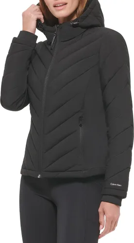 Vista 2 de Calvin Klein Women's Scuba Side Panel and Sleeve Detail Adjustable Hood Zip Pocketspuffer