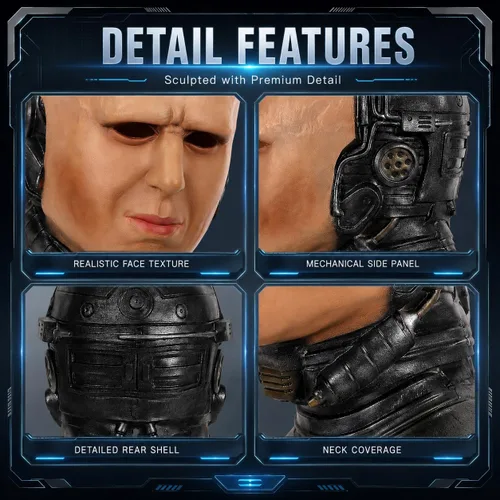 Vista 4 de Máscara de robot para adultos, Halloween, Ai, máscara facial humana