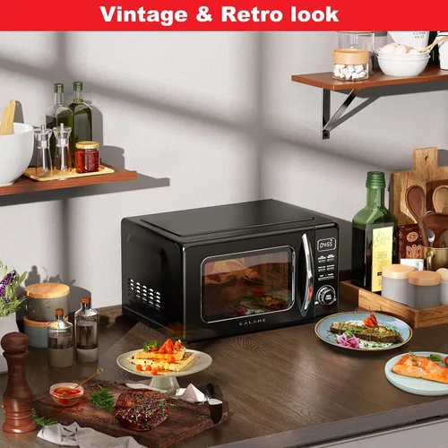 Vista 5 de Galanz GLCMKZ07BKR07 - Horno microondas retro de encimera, con funciones de cocción y recalentamiento automáticos, descongelación, inicio rápido