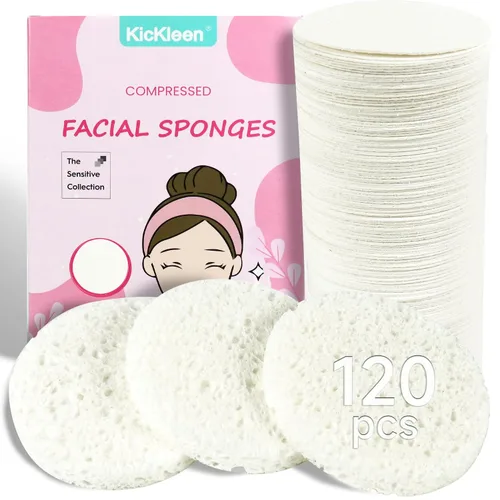 Vista 8 de 120 esponjas faciales comprimidas, 100 % natural, esponjas cosméticas de spa de celulosa para limpieza facial diaria, maquillaje y eliminación