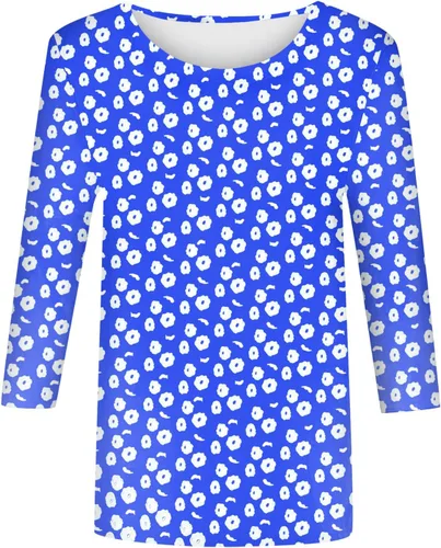 Vista 3 de Camisetas de vacaciones para mujer, blusa casual suelta de manga 34 para mujer, a la moda, casual, cuello redondo, manga tres cuartos, camiseta