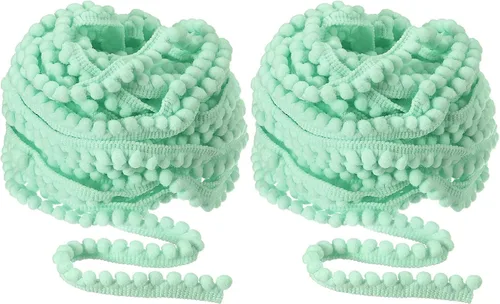 Vista 8 de uxcell 2 piezas de 10 yardas con flecos de pompones, accesorio de costura de cinta, manualidades para el hogar, cortina, ropa, decoración de Azul