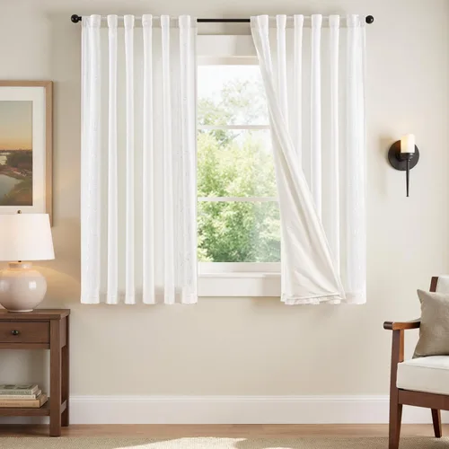 Vista 37 de jinchan Cortinas de lino floral marfil para sala de estar 84" pestaña
