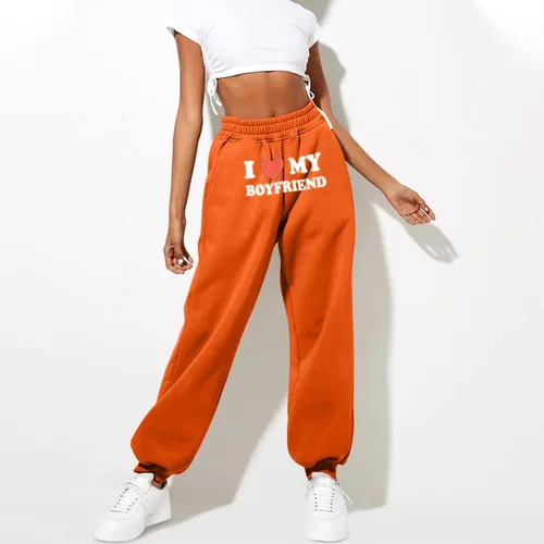 Vista 2 de I Love My Boyfriend - Pantalones deportivos para mujer, de cintura alta, casuales, holgados, con cintura elástica, pantalones de forro polar