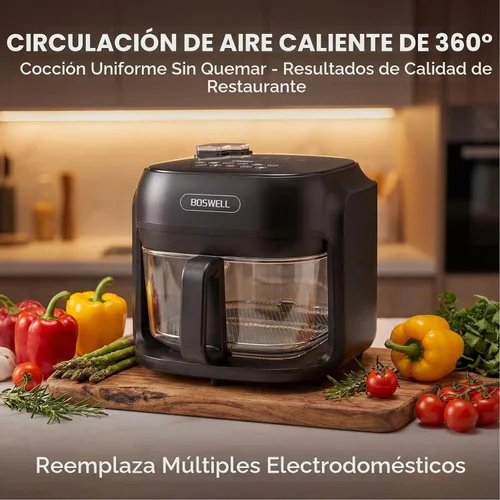 Vista 2 de Freidora de aire de vidrio de 7.5 cuartos de galón, cuenco para freír transparente, circulación de aire caliente de 360°, control táctil digital,