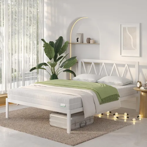 Vista 11 de Novilla Base de cama individual con cabecero, marco de cama de plataforma de metal, resistente, no necesita somier, soporte de listones de madera