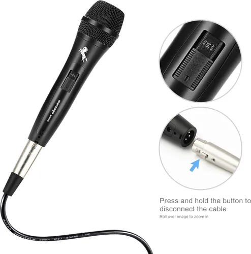 Vista 3 de Marengo Micrófono vocal dinámico para altavoz de karaoke, micrófono de mano con cable con interruptor de encendido y apagado y cable desmontable