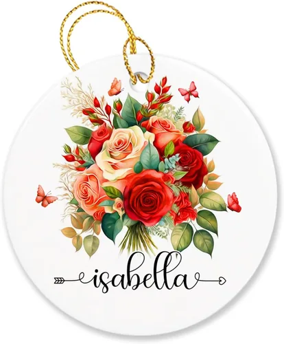Vista 16 de Adorno personalizado de flor de azalea para la primera Navidad, adorno personalizado de Azalea 1ª Navidad, recuerdo de flores para amigos, regalo