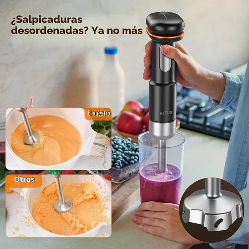 Vista 6 de Batidora de inmersión sin cable de varilla 5 en 1, Ritus 13000RPM, licuadora de sopa recargable de mano, mezclador para comida de bebé y batidos