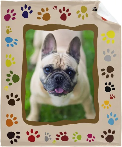 Vista 21 de Manta Personalizada de Huellas de Perro con Foto y Nombre para Amantes de Mascotas, Manta Suave de Franela de Vellón Regalo para Amantes de Perros
