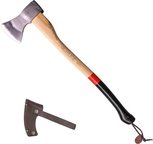 Vista 19 de Adler Hacha de explorador – Hacha de campamento forjada alemana con funda de cuero, bushcraft compacto y hacha de senderismo, cabeza de acero al