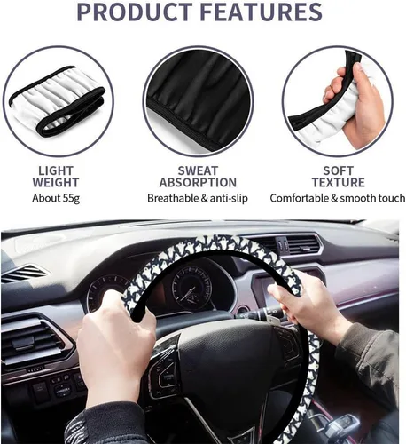 Vista 4 de Swono Fundas de volante de neopreno antideslizantes con diseño de fantasmas lindos y divertidos fantasmas bailarines de Halloween, agarre cómodo