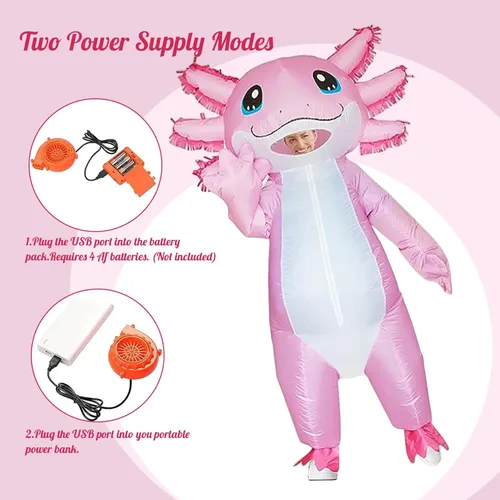 Vista 2 de Weduspaty Disfraz inflable para adultos, disfraz de ajolote de 7 pies, disfraz de Halloween, disfraz inflable rosa para hombres y mujeres, disfraces