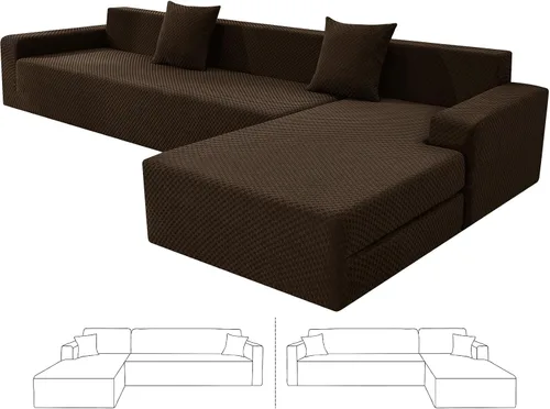 Vista 15 de ZNSAYOTX Fundas para sofá modular, fundas elásticas de jacquard con parte inferior elástica para sofá modular en forma de L, 2 protectores de sofá