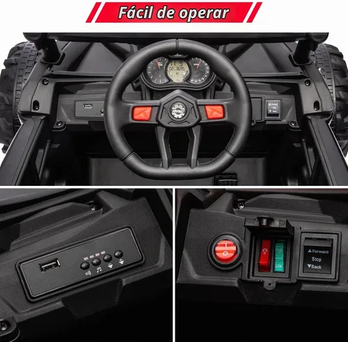 Vista 4 de 24V Ride On UTV, vehículos eléctricos con pilas, UTV para niños Negro-1