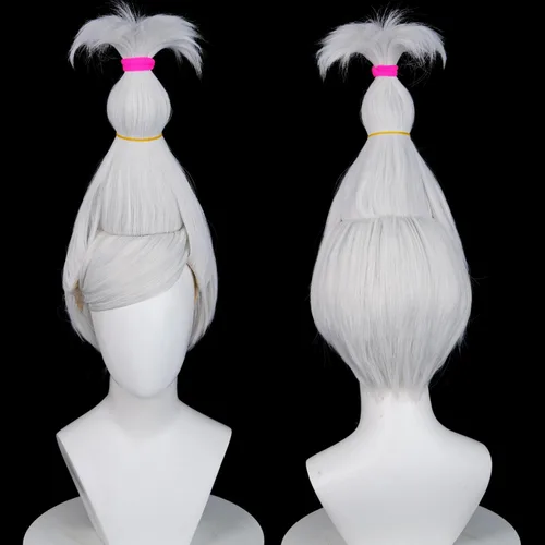 Vista 12 de SL Peluca de cola de caballo rubia ondulada para cosplay de Jean, pelucas de princesa dorada con colas de caballo, flequillos + gorra de peluca