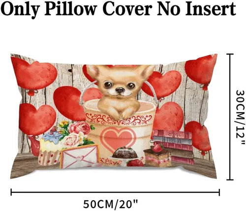 Vista 45 de Fundas de almohada lumbar con textura de madera rústica para perro en cubo, diseño de corazón rojo para el día de San Valentín, fundas de almohada