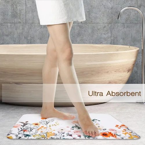 Vista 6 de Juego de alfombras y tapetes de baño, juego de 3 piezas de alfombra de baño, alfombra de baño de flores, ultra suave, absorbente, peluda, gruesa