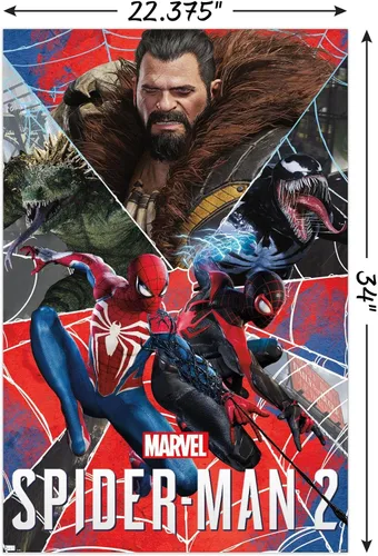 Vista 3 de Marvel's Spider-Man 2 - Póster de pared grupal, 34 pulgadas de largo x 22.4 pulgadas de ancho, versión sin marco