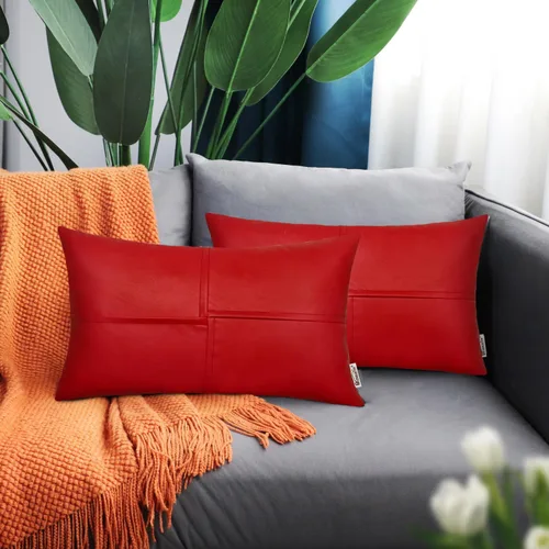 Vista 23 de BRAWARM Fundas de Almohada Decorativas de Cuero Sintético 12 X 20 Pulgadas, Fundas de Almohada Lumbar de Cuero Naranja Paquete de 2, Almohadas