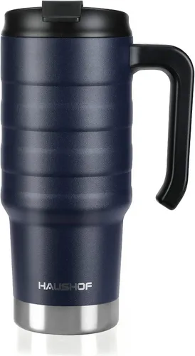 Vista 14 de HAUSHOF Taza de viaje de 24 oz con asa, taza de café de viaje con aislamiento al vacío de acero inoxidable, tazas de viaje de doble pared con tapa a