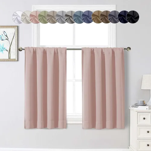 Vista 115 de Cortinas opacas para dormitorio, sala de estar, juego de 2 paneles de 54 pulgadas de largo, cortinas de oscurecimiento de habitación con aislamiento
