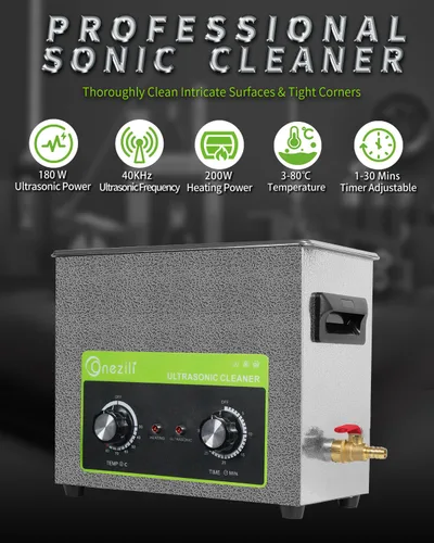 Vista 4 de ONEZILI Limpiador Ultrasónico, limpiador de piezas de 6L con tiempo y temperatura ajustables, máquina ultrasónica de alta potencia de 180W, limpieza