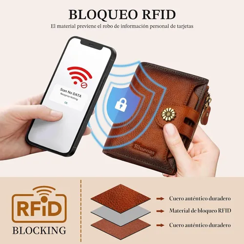 Vista 5 de Billetera para mujeres, billetera de cuero plegable de dos pliegues para mujeres con bloqueo RFID, compacta, tarjetero pequeño con ventana